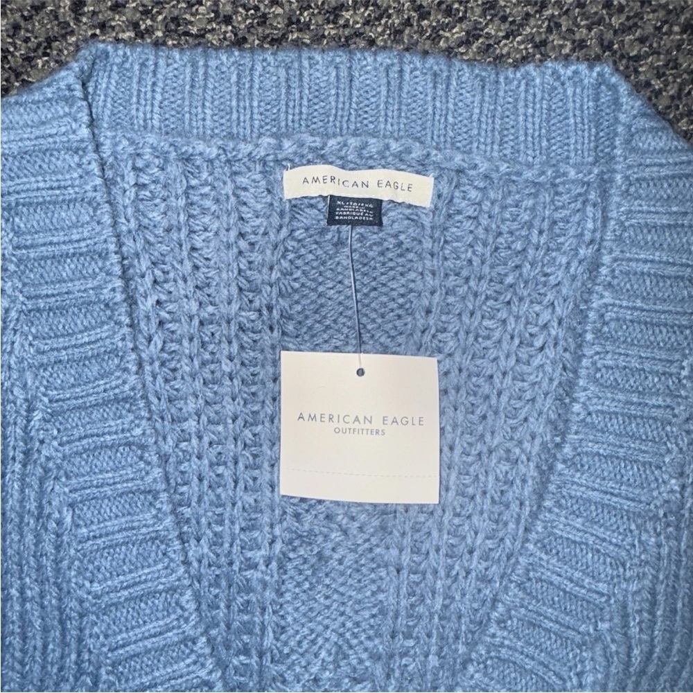 American Eagle NWT XL dusty Blue Cable Knit Sleeveless Sweater Vest - Picture 6 of 13